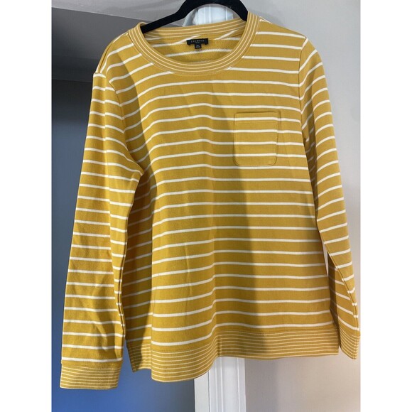 Talbots Sweater Medium Petite 100% Cotton Striped Knit Pullover Yellow/White - Picture 4 of 8
